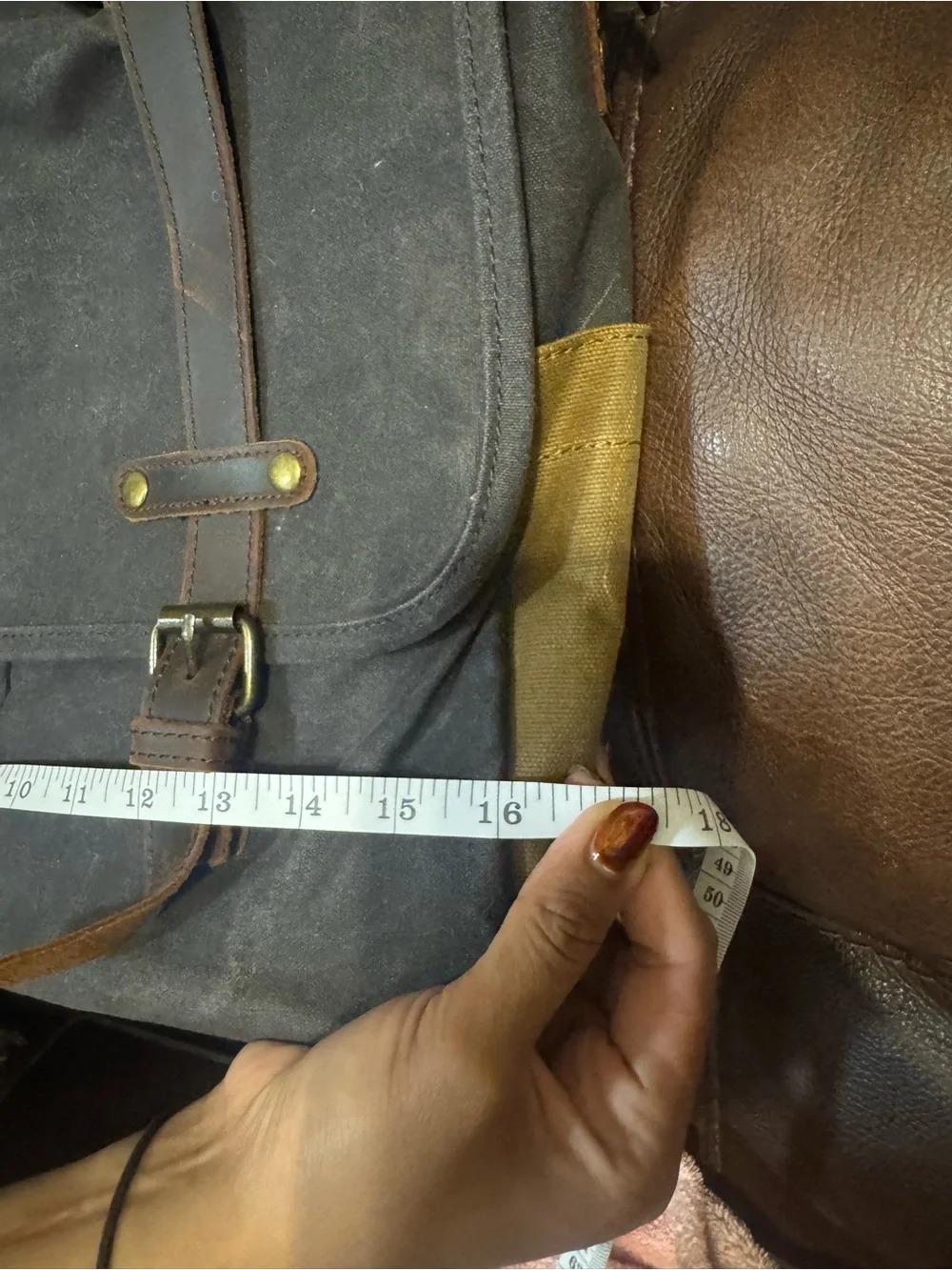 Men's Gray Canvas & Brown Leather Messenger Bag